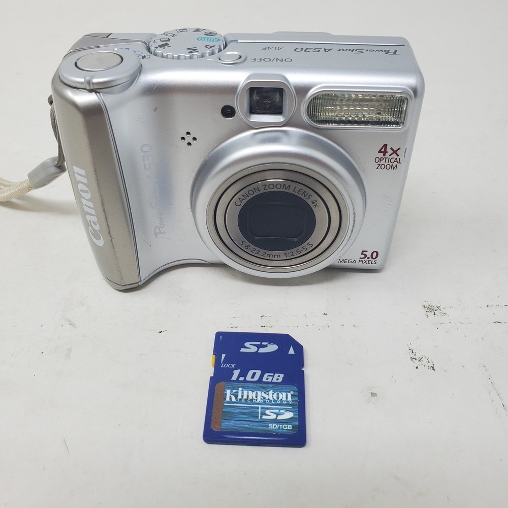 Canon PowerShot A530 5.0MP Digital Camera Silver Turns On - Includes 1GB SD